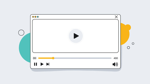 Clean video player interface on a simple background with playback controls like play, pause, and volume for web and app development projects.