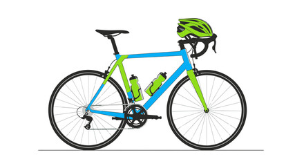 Fototapeta premium Vector road bike with helmet and water bottles