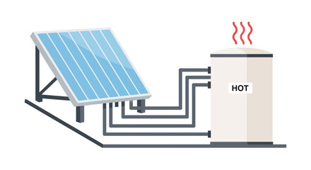 Vector illustration of solar panel and hot water tank