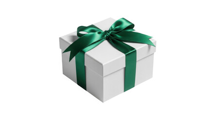 Obraz premium Green ribbon on white gift box