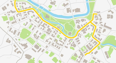 Obraz premium Abstract City Map with Yellow Route Line and River