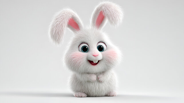 Adorable white baby bunny rabbit with pink ears and large eyes isolated on white background
