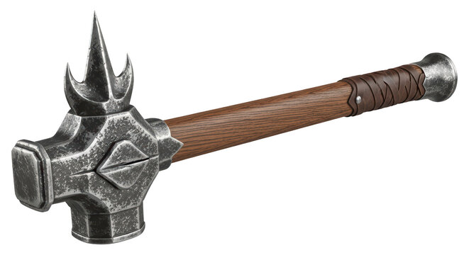 Spiked Medieval warhammer Isolated on Transparent Background