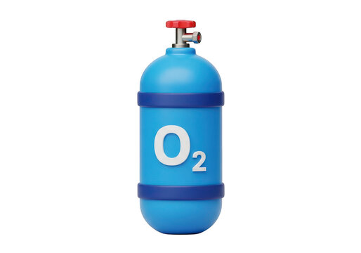 3d icon of blue oxygen tank with o2 symbol isolated on transparent background