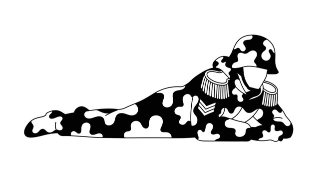 Camouflaged Soldier Lying Down, Military Camouflage Pattern, Soldier Silhouette