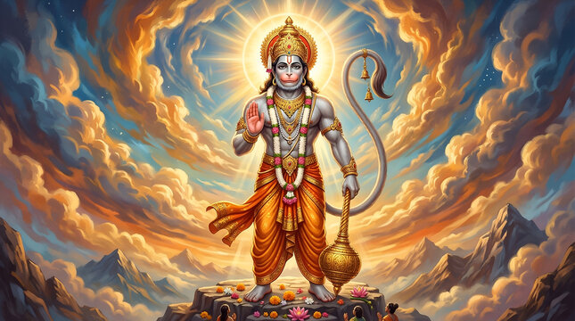 Lord Hanuman Ji 4K HD Desktop Wallpaper | Hanuman Ji Divine Animated Background 16:9 | Hanuman Jayanti Spiritual Wallpaper for PC