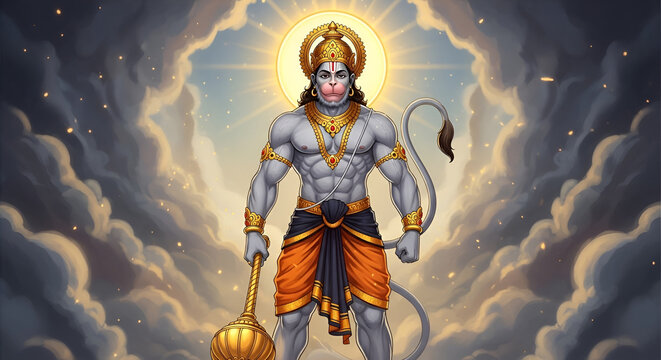 Lord Hanuman Ji 4K HD Desktop Wallpaper | Hanuman Ji Divine Animated Background 16:9 | Hanuman Jayanti Spiritual Wallpaper for PC