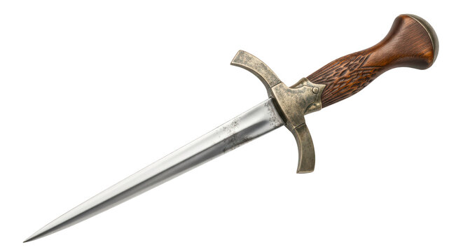 Sharp Medieval Dagger with Ornate Hilt on Transparent Background