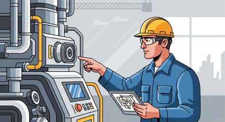 Technician Inspecting Industrial Machinery Equipment.
