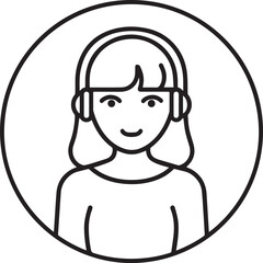 Obraz premium Hand Drawn Female Customer Service Agent Black and White Avatar Illustration in Minimal Line Art Style Design