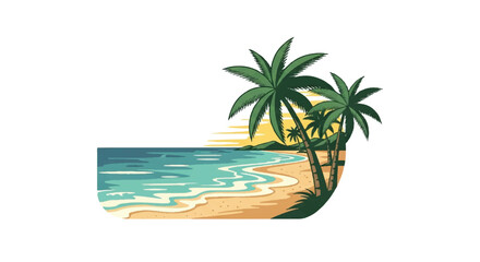 Coastal illustration with palm trees and sandy beach scene © Prat