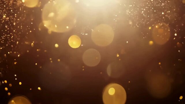 Elegant golden light particles and bokeh floating in the air, creating a luxurious and magical atmosphere with warm, sparkling glowing effects.