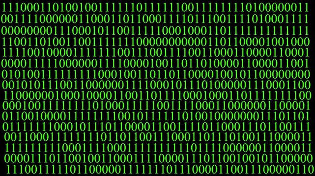 Binary code digital abstract background featuring streams of white ones and zeros on a black screen on 4k motion video..