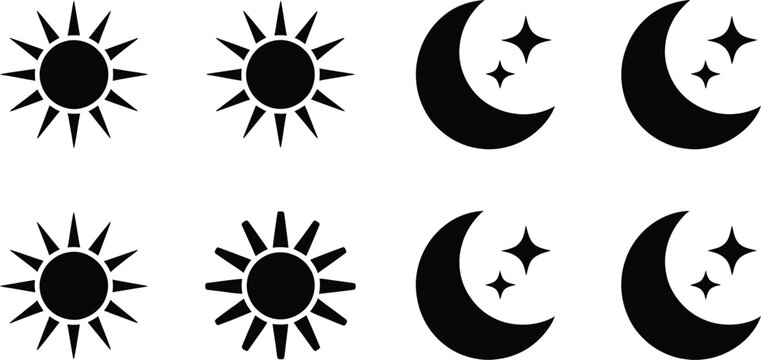 A set of four icons depicting the sun and moon with stars, representing day and night cycles