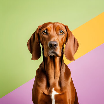 Redbone Coonhound dog on minimalistic colorful background with Copy Space. Perfect for banners, veterinary ads, pet food promotions, and minimalist designs.