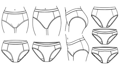 A set of minimalist illustrations of various women's underwear designs in a flat line art style © MD SHAHAG ISLAM