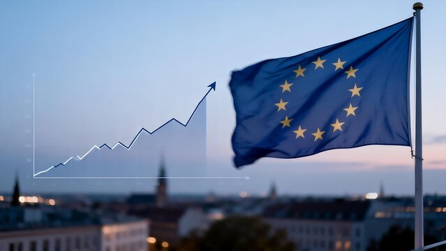 European Union flag with upward graph