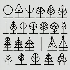 Fototapeta premium Collection of simple line art tree icons and illustrations