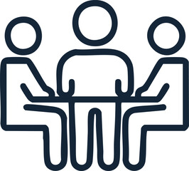 Obraz premium Strategic Collaboration: An illustrated depiction of three individuals seated around a table, engaged in a focused business meeting to foster idea generation and collaborative synergy.