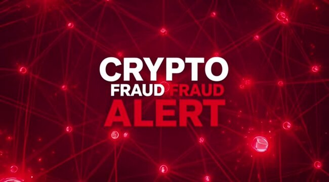 Crypto Fraud Alert Text Animation with Glowing Blockchain Network Nodes and Red Warning Transitions