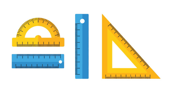 Geometry tools protractor set square and rulers are neatly arranged