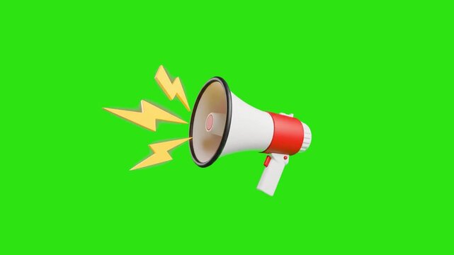 3D Stylized Megaphone Animation with Lightning Energy Sparks - Green Screen and Black Background