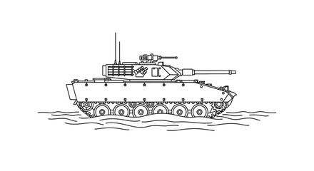 Obraz premium Amphibious Armored Personnel Carrier Driving Through Water - Line Art