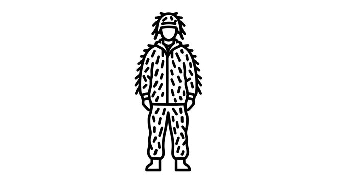 Camouflage Ghillie Suit Icon: Soldier, Hunter, Sniper, Military, Tactical Gear, Outdoor, Stealth