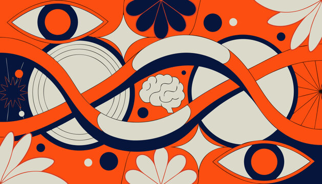 Orange Blue Abstract Eye Pattern Surreal Geometric Illustration Background