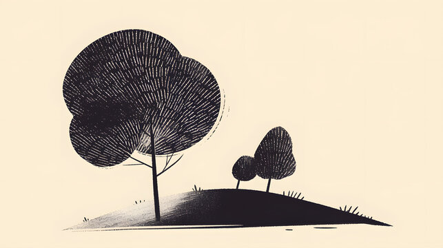 flat sketch illustration simple tree with round tree