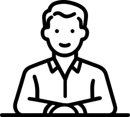 Obraz premium Hand Drawn Man Sitting at Desk Black and White Avatar Illustration in Minimal Line Art Style Design