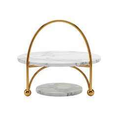Marble and gold metal two tier serving tray for desserts and appetizers transparent background