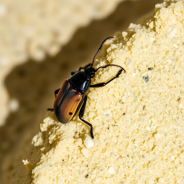 Pissodes Pini Weevil Beetle Bug Laboriously Slowly Climbing Up Beach Sand Dune