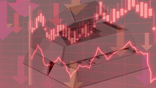 The financial crisis and the sharp decline in the silver market are represented by red charts superimposed on pure silver bars.