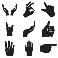 Obraz premium Hand Gesture Silhouettes Set Icons. Hand gesture silhouettes showing different positions and signals, isolated on light background, useful for icons, communication symbols, and design elements.