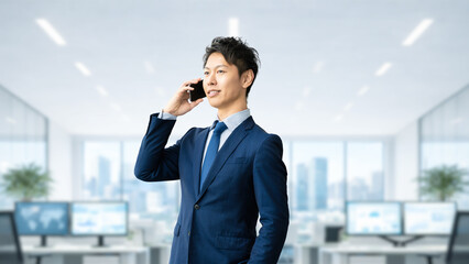スマートフォンで通話する男性ビジネスパーソン, Businessman talking on a smartphone © Trickster*