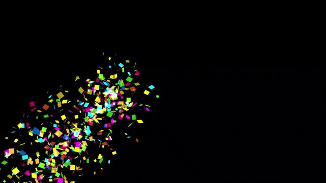 Colorful Confetti Blast Animation 4K Transparent Background; Isolated Party Popper Explosion with Alpha Matte Channel and Green Screen Options for Realistic Celebration Overlay Effects