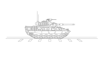 Modern Military Tank Line Art Illustration - Side View