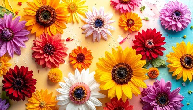 Cool detailed colorful summer background, top view, high quality, without artifacts, clear focus, in detail, best composition, hd, wallpaper, photo, for cover album, for big sale