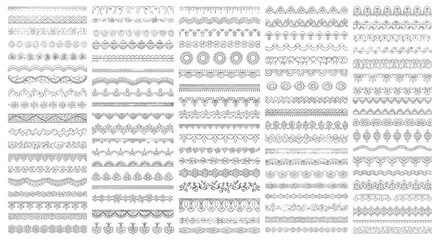 Obraz premium Collection of vintage hand drawn lace borders and decorative floral frames in black and white for wedding invitations and scrapbooking projects.