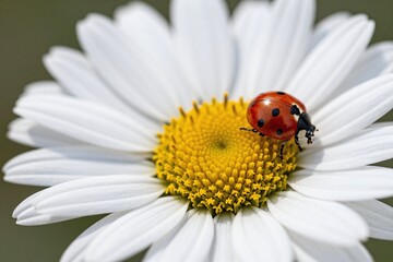 Fototapeta premium A ladybug sitting on top of a white flower._00001_