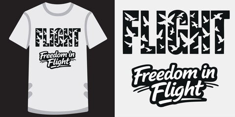 Creative tshirt design featuring bold typography with flying birds and freedom in flight text ideal for travel adventure and lifestyle themes © md
