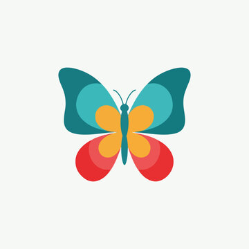 A symmetrical butterfly illustration with colorful, layered wing elements