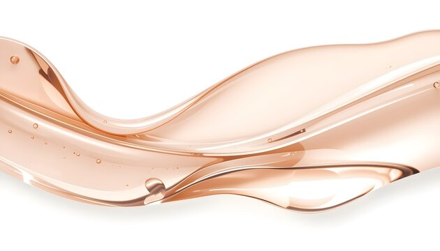 Macro close-up of a flowing transparent cosmetic gel wave with soft bubbles on a clean white background. Skincare texture concept for beauty products, hydration serum advertising, and cosmetic design.