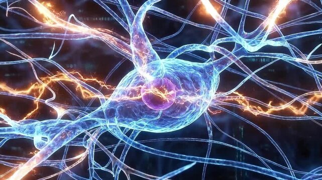Abstract ai neural network visualization glowing electric neuron connection digital energy flow futuristic science art background with dynamic light and technology mood blue synapse connection web