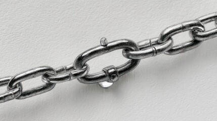 Fototapeta premium Close up of a metallic chain with a connecting link on a white background