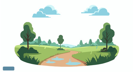 Obraz premium Rainy park landscape with puddles and trees summer rain vector illustration EPS 10