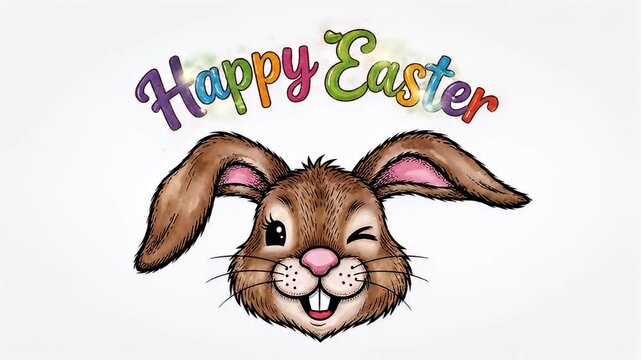 A cheerful Easter bunny with a happy expression in a colorful video
