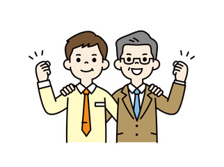 やる気に満ち溢れる、若い男性社員・従業員と上司・社長・経営者の上半身ベクターイラスト素材