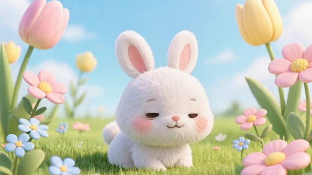The rabbit makes small, smooth jumps forward and returns to the previous smooth movement